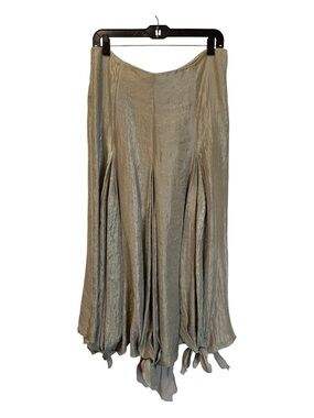 Ronen Chen Metallic Champagne Satin Flared Women's Skirt